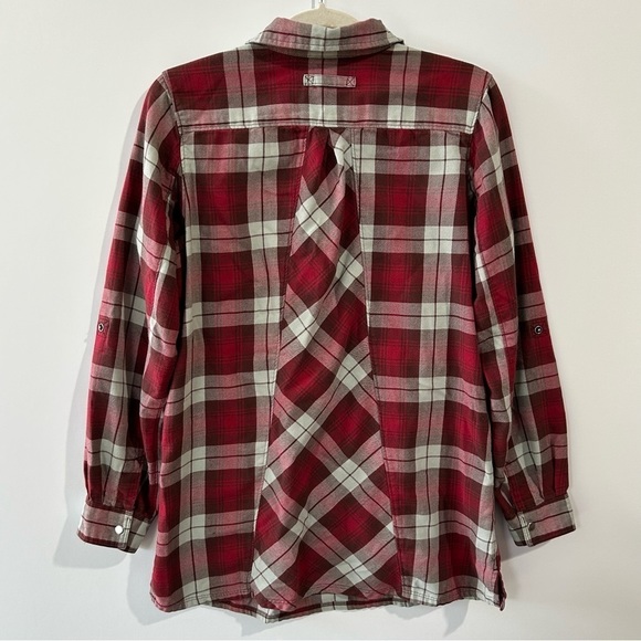 Duluth Trading Co Red Plaid Flannel Popover Long Sleeve Button Tunic Size Small - Picture 7 of 7